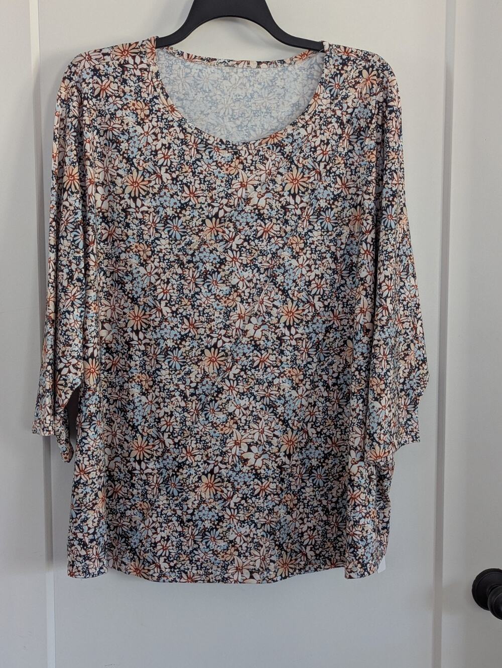 Lomon Women's 5X (3X) Floral Top 3/4 Sleeves Grandmacore Casual NWT